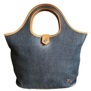 Burberry Of London Blue Denim Leather Trim Tote